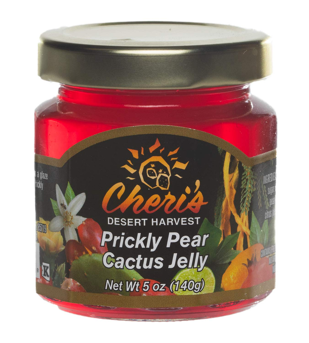 Cheri's Desert Harvest prickly pear jelly jar with magenta hue, ideal for gifting.