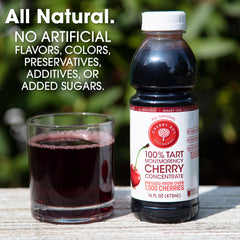 Cherry Bay Orchards concentrate being poured into a glass for a convenient sleep friendly beverage