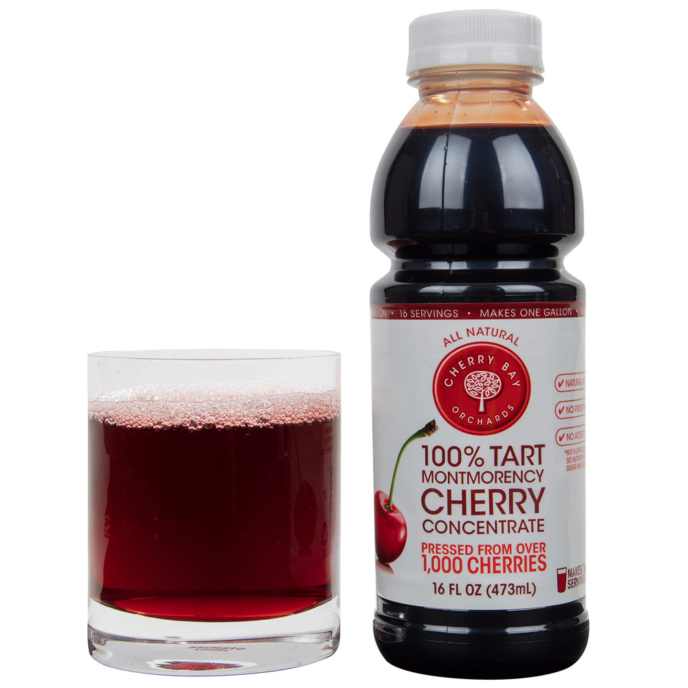 Glass with Cherry Bay Orchards juice ready to blend into drinks or smoothies
