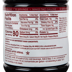 Closeup of Tart Cherry Concentrate label highlighting USA-grown fruit.