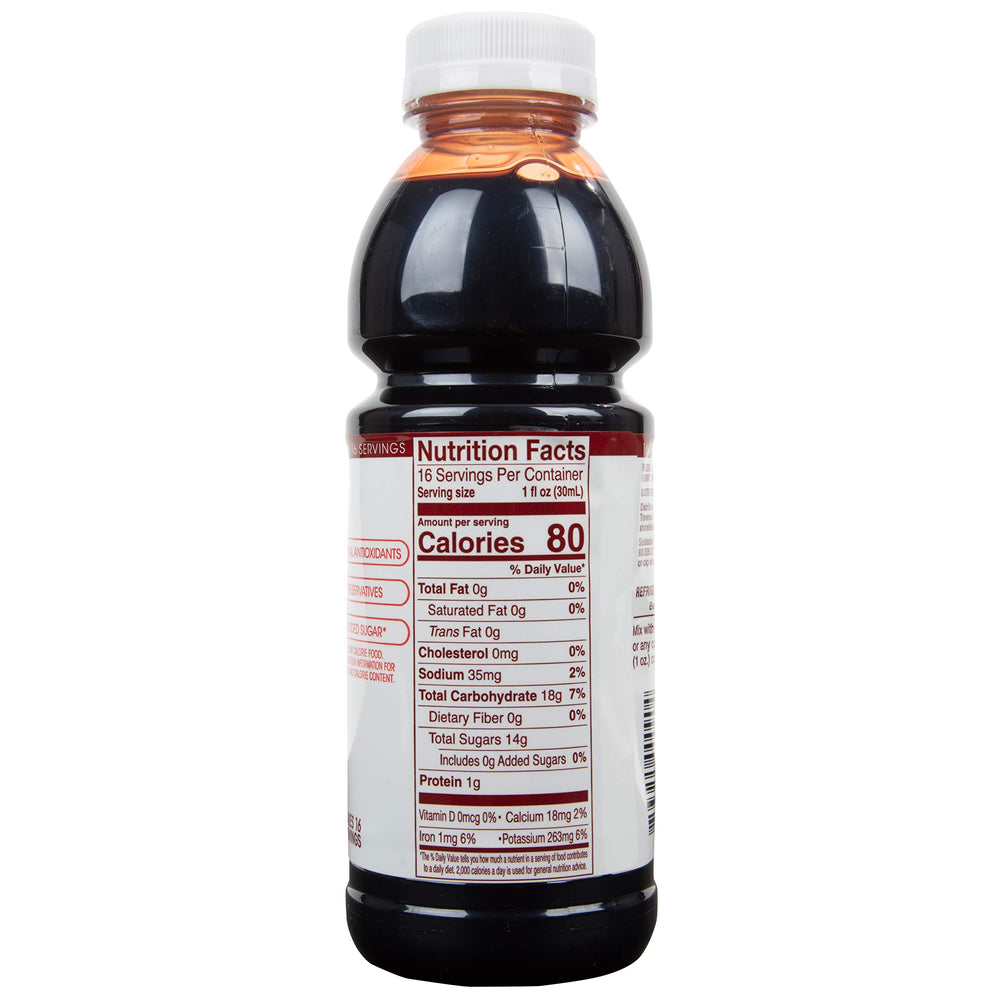 Cherry Bay Orchards tart cherry concentrate label highlighting natural ingredients and USA-grown cherries