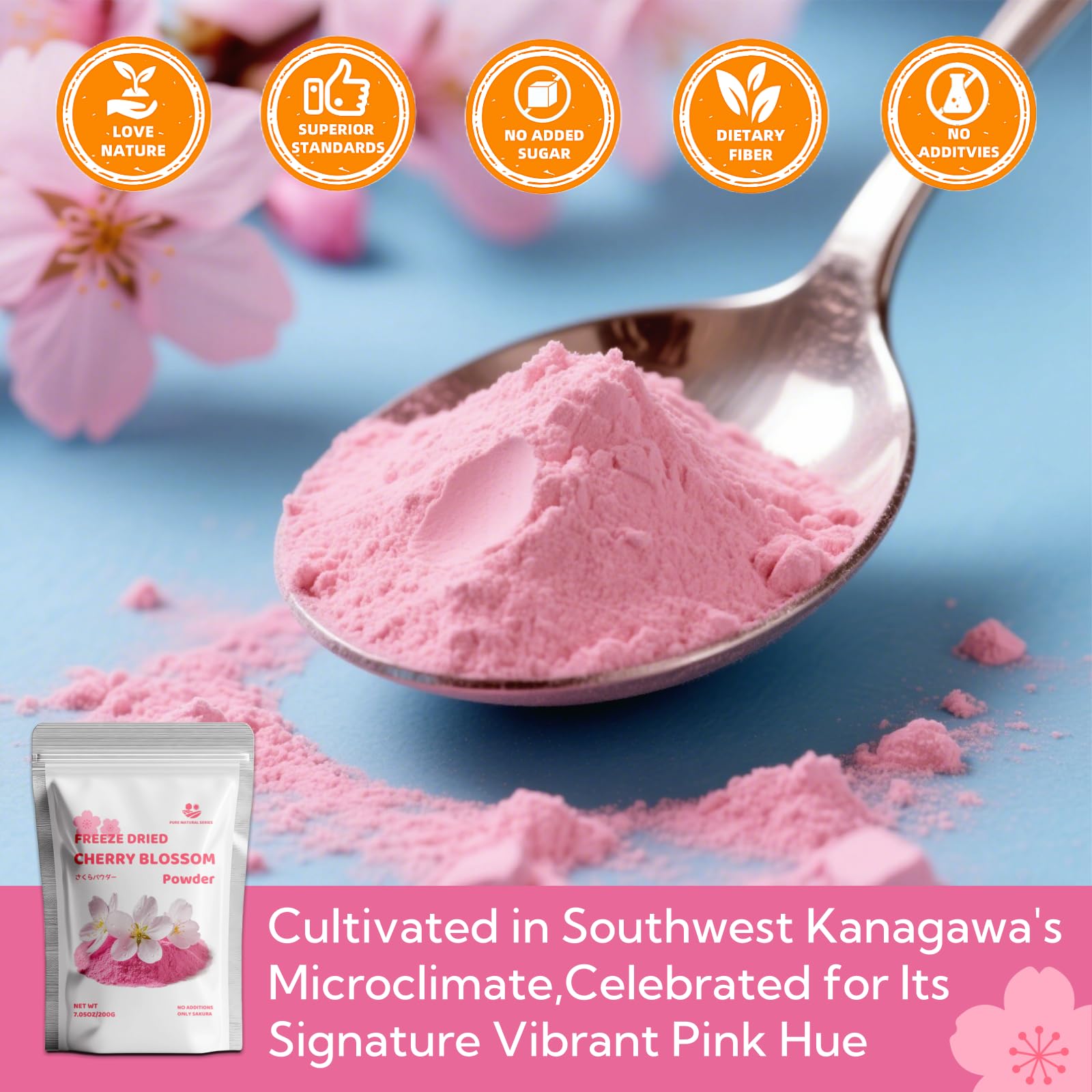 Beverage preparation using Cherry Blossom Powder for a delicate pink hue.