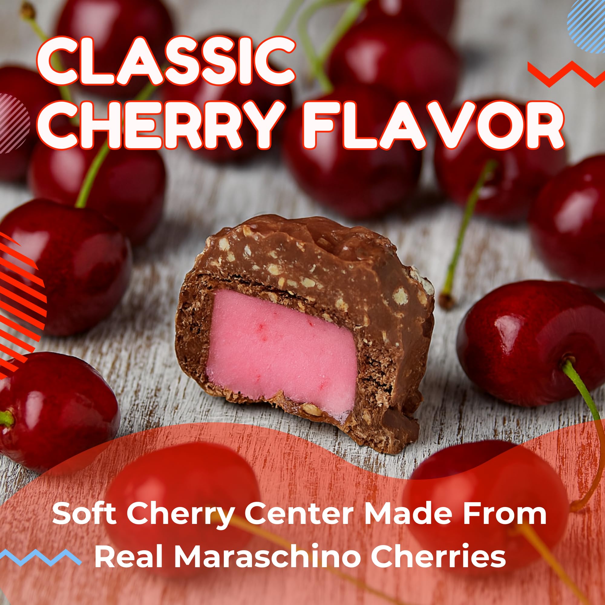 Cherry Mash chocolate peanut coating delivers creamy chocolate with crunchy peanuts.