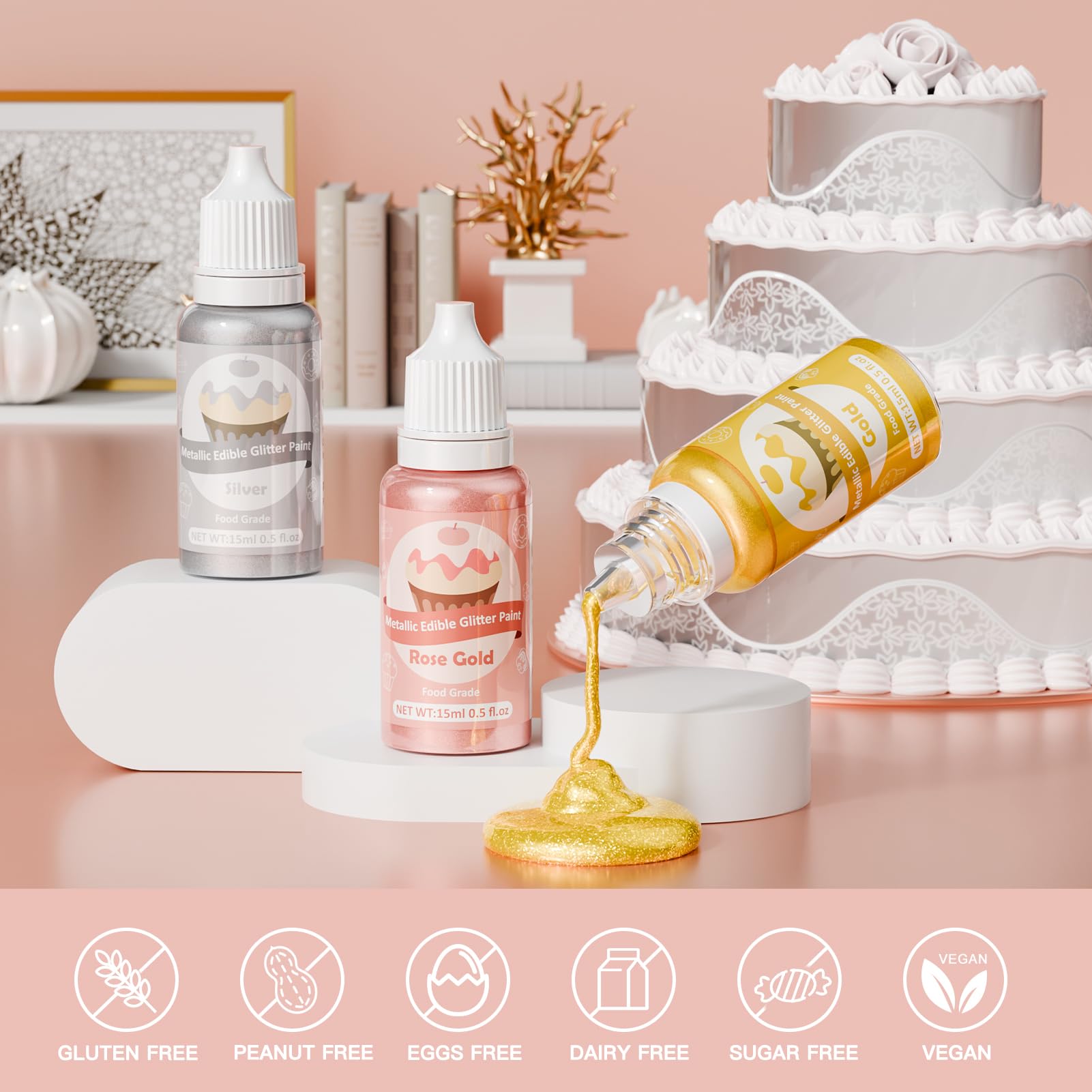 Cherrysea edible glitter paint rose gold bottle adds luxurious shimmer to cakes.