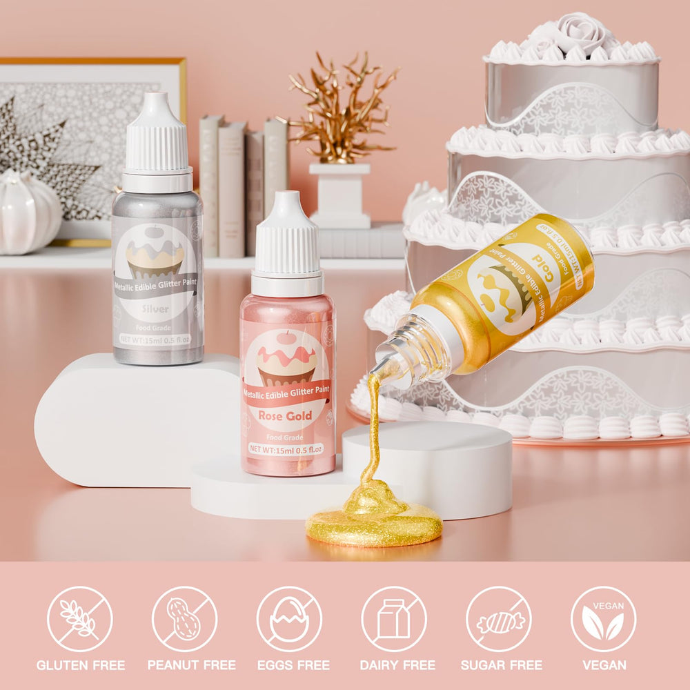 Cherrysea edible glitter paint rose gold bottle adds luxurious shimmer to cakes.