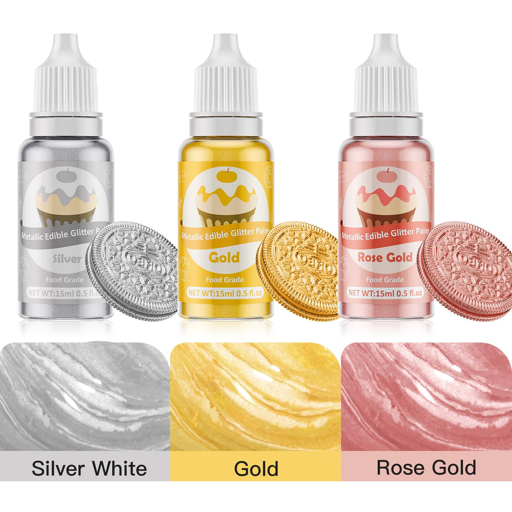 Cherrysea edible glitter paint silver bottle creates bright finish on cookies.