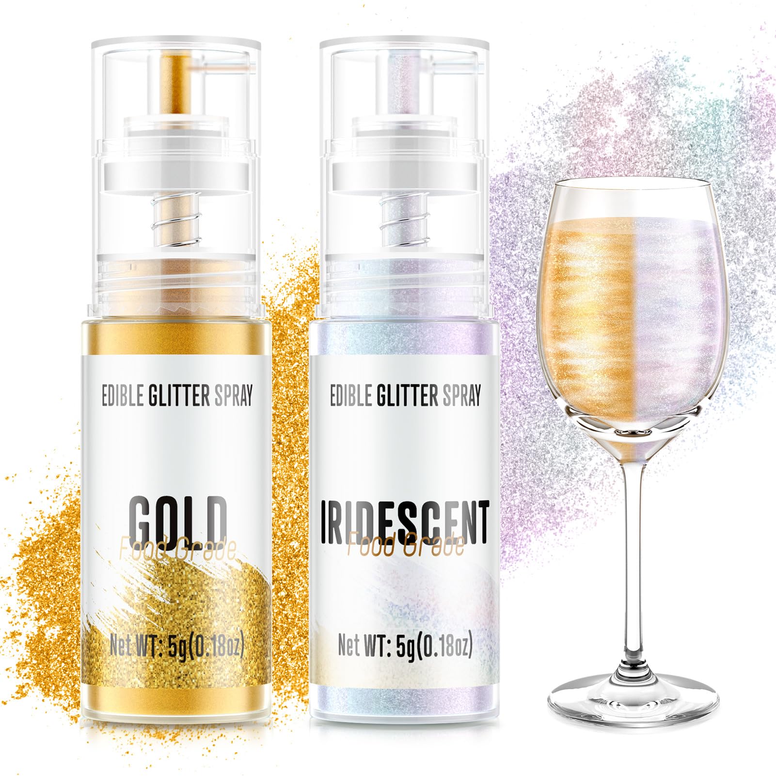 Cherrysea edible glitter spray bottle with gold-iridescent finish for cake decorating.