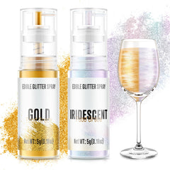 Cherrysea edible glitter spray bottle with gold-iridescent finish for cake decorating.
