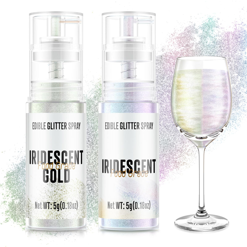 Cherrysea edible glitter spray iridescent applied to a dessert for subtle shimmer