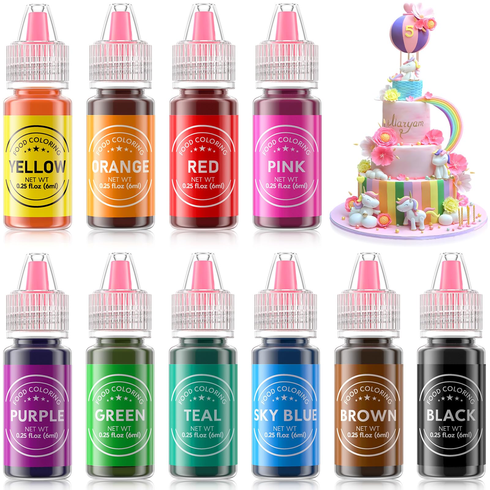 Cherrysea food coloring liquid bottle front shows vibrant color for cakes and cookies