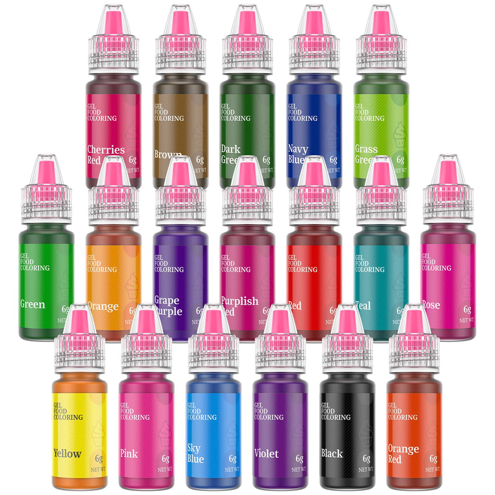 Cherrysea gel food coloring set close-up showing vibrant, consistent colors for baking.