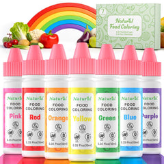 Cherrysea rainbow liquid colors bottles in front for vibrant cake decorating