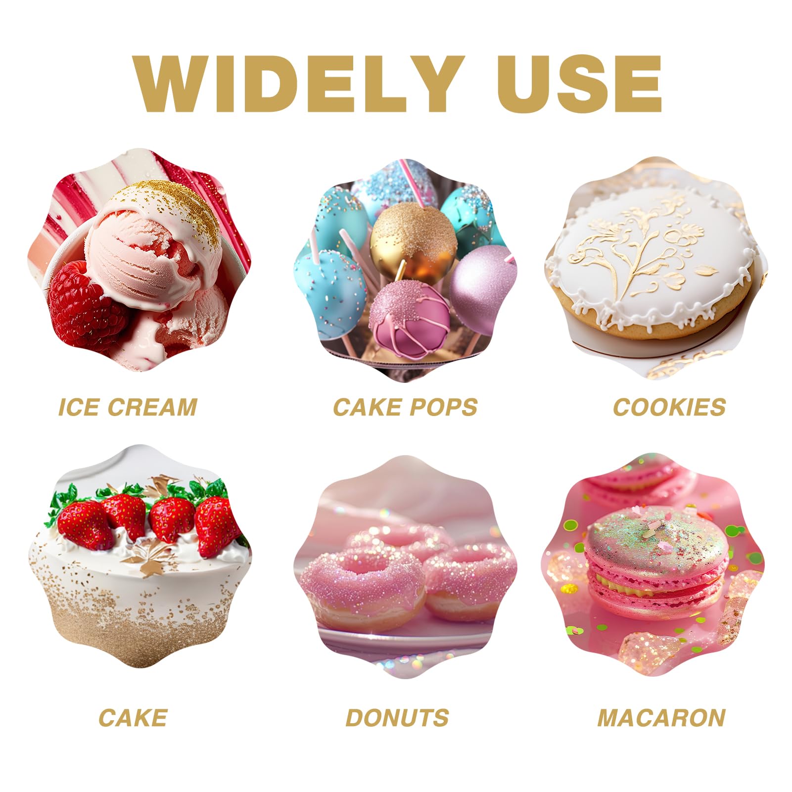Cherrysea rose gold glitter glaze enhances macarons and cookies.