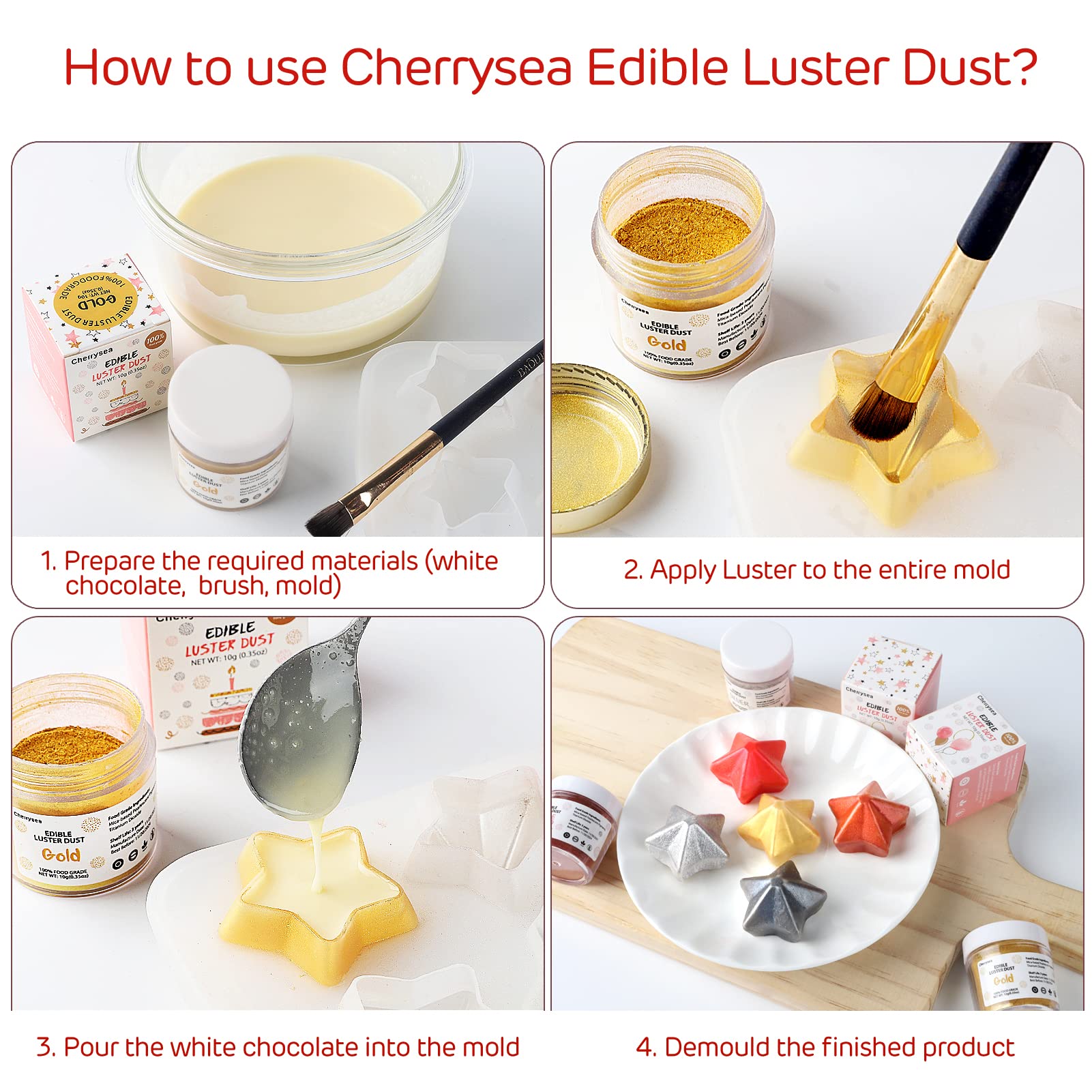 Cherrysea Silver Edible Luster Dust dusting chocolates for refined shine.