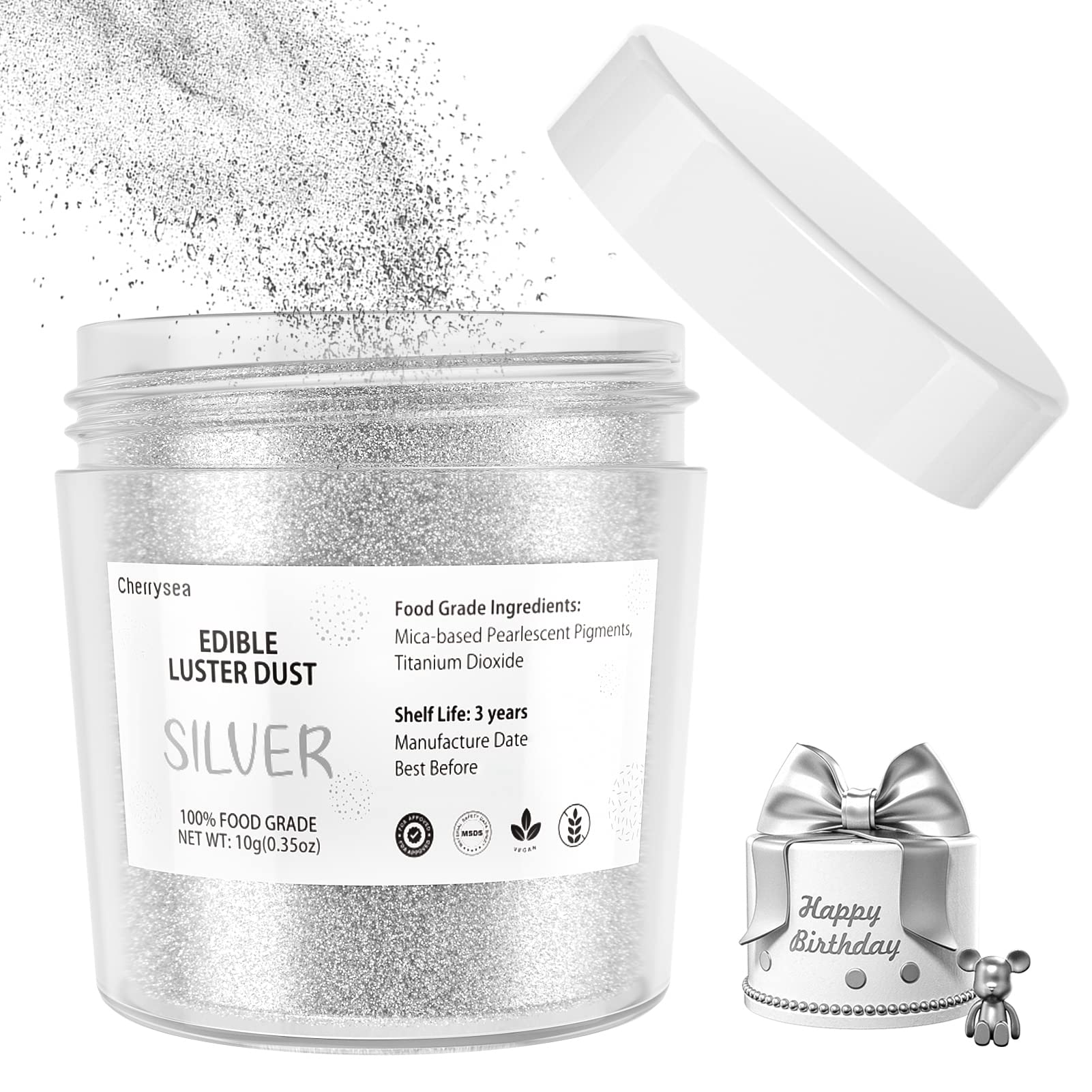 Cherrysea Silver Edible Luster Dust in drinks adds subtle sparkle.