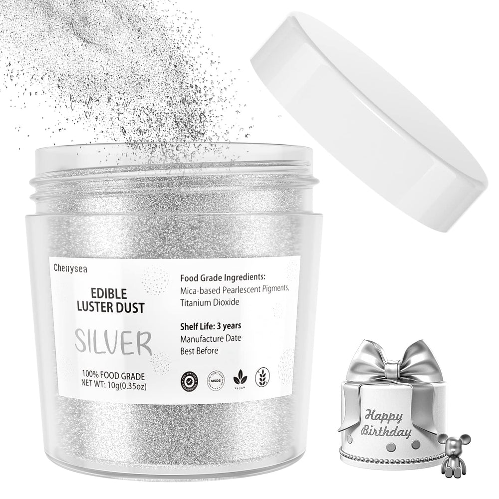 Cherrysea Silver Edible Luster Dust in drinks adds subtle sparkle.