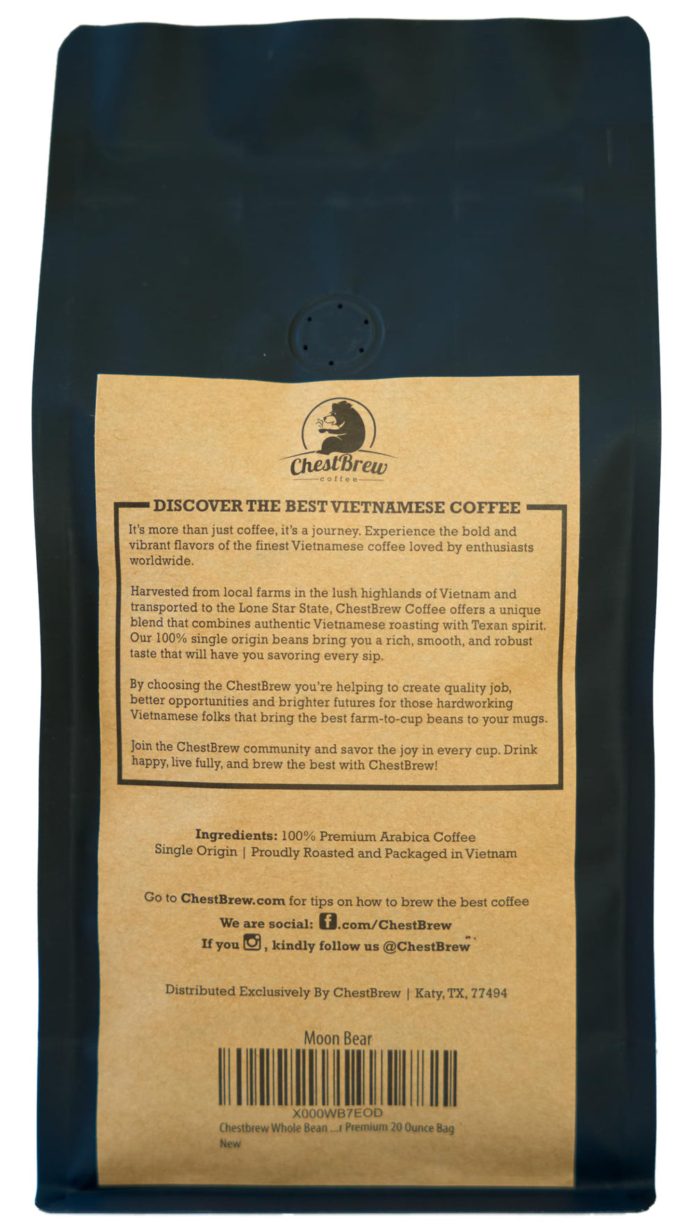 Close-up of Moon Bear beans reveals glossy Vietnamese Arabica.