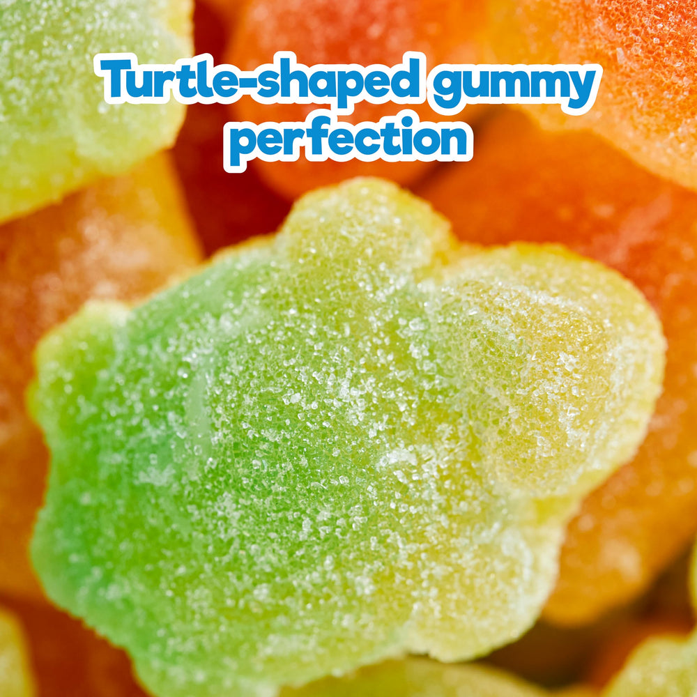 ChewzMe Tangy Turtlz gummy jar display for parties with no high fructose corn syrup.