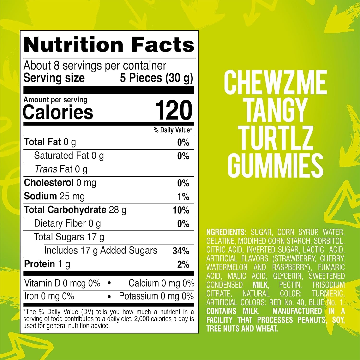 ChewzMe Tangy Turtlz gummies triple flavor close-up highlighting strawberry, watermelon, and cherry notes.