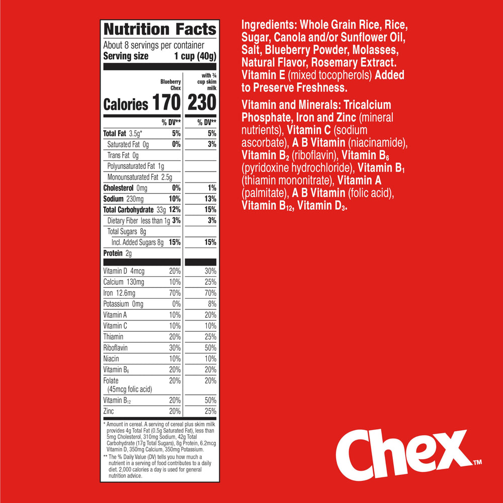 Chex Blueberry Cereal bowl with milk ready for a gluten free morning