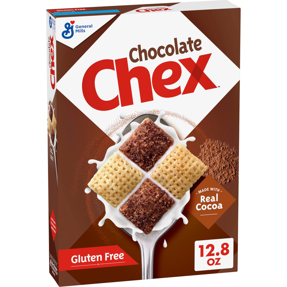 Chex Chocolate Cereal bowl with milk, gluten-free breakfast option