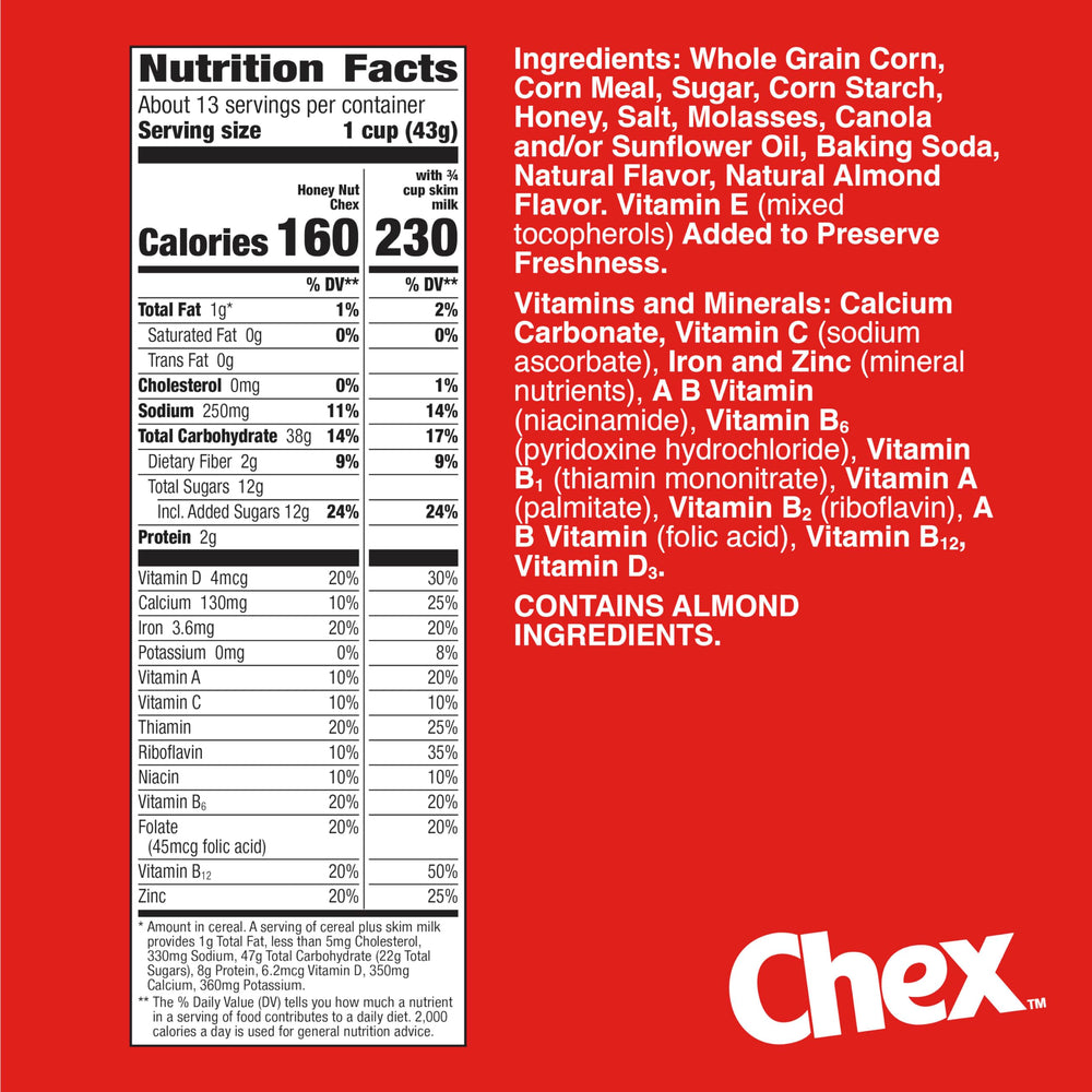 Chex Honey Nut Cereal bowl with milk for a quick morning meal.