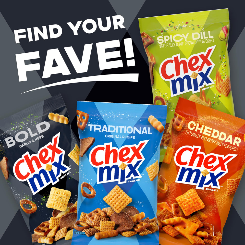 Chex Mix Bold Crispy close-up shows crackly snack and spices