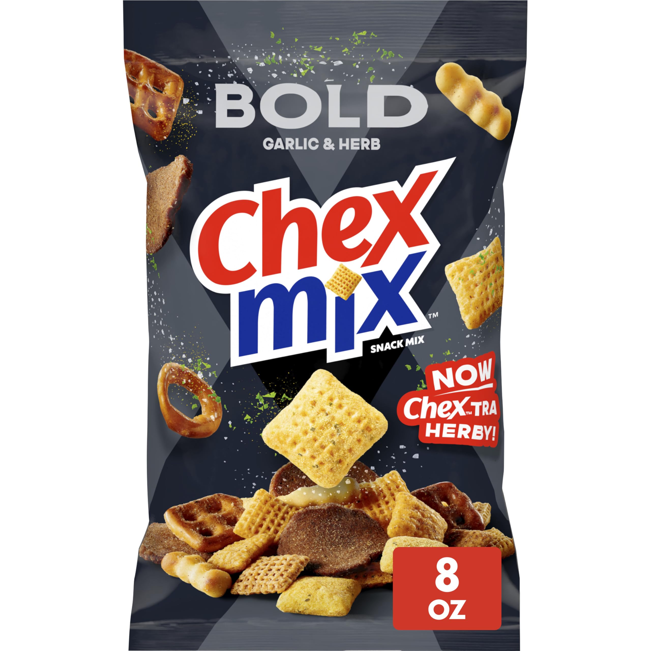 Chex Mix Bold Garlic and Herb snack chips: crackly garlic flavor in every bite