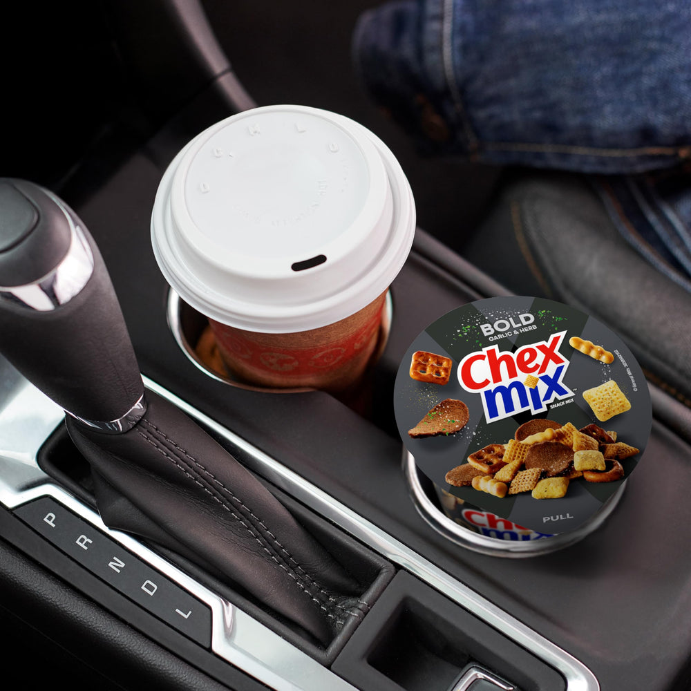 Chex Mix Bold Garlic and Herb cup with diverse shapes for snack variety