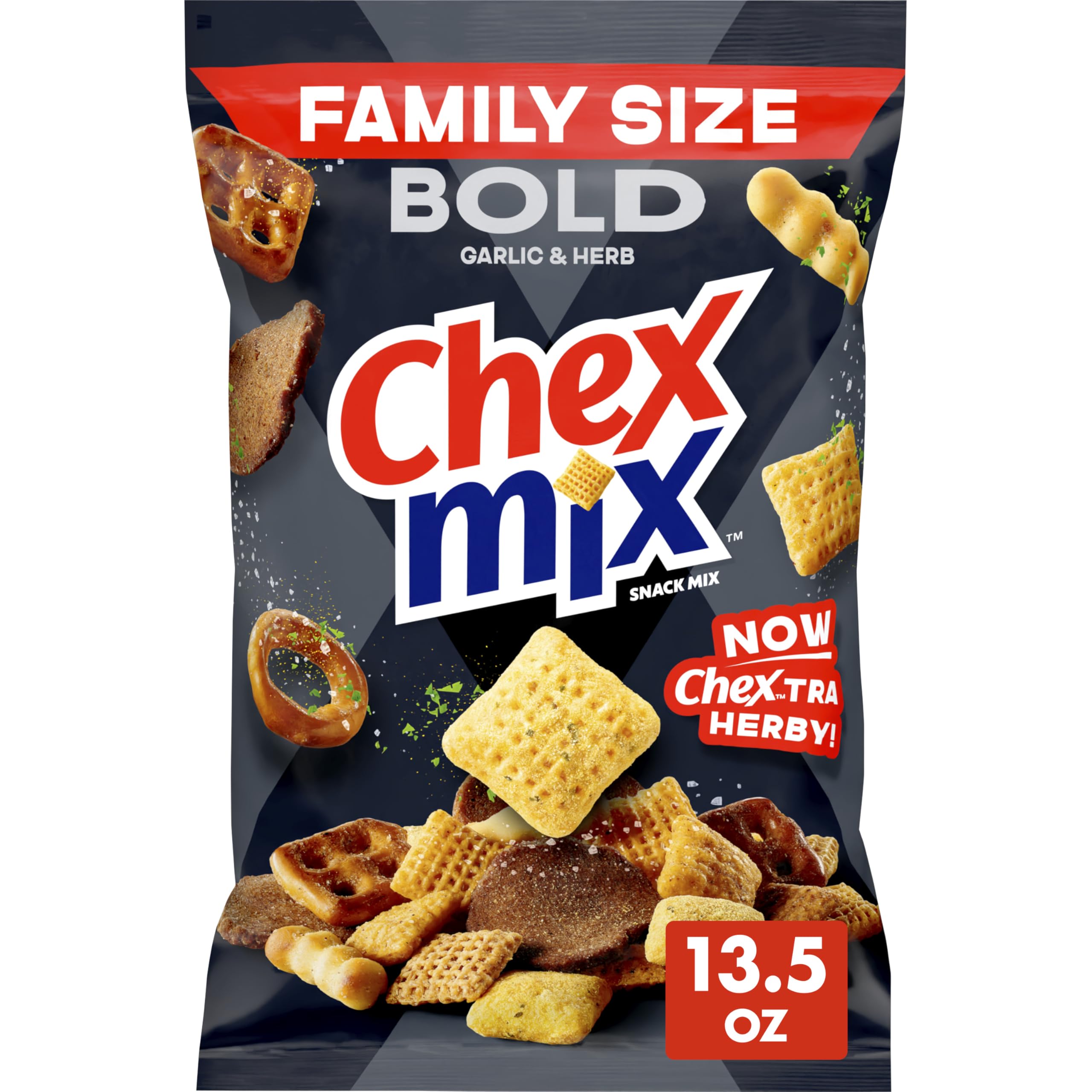 Chex Mix Bold Garlic and Herb squares ready for sharing crunch
