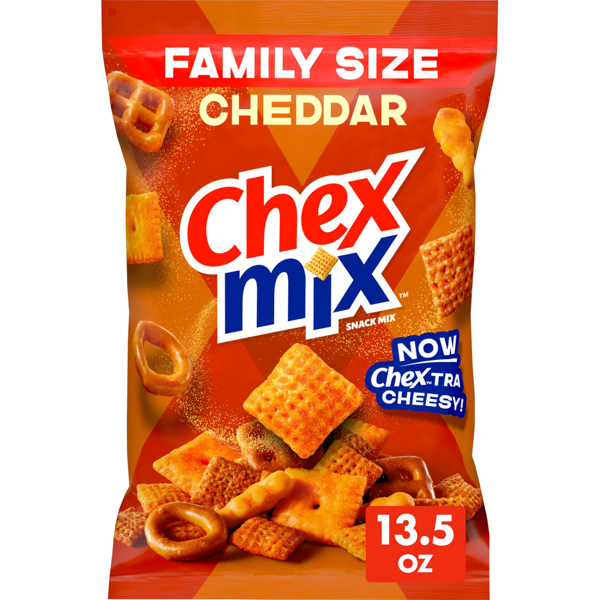 Chex Mix Cheddar Snack Mix bag ready for sharing at casual gatherings
