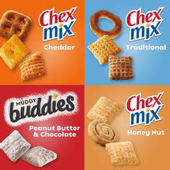 Cheddar Chex Mix bag offering cheesy, savory crunch for snacking