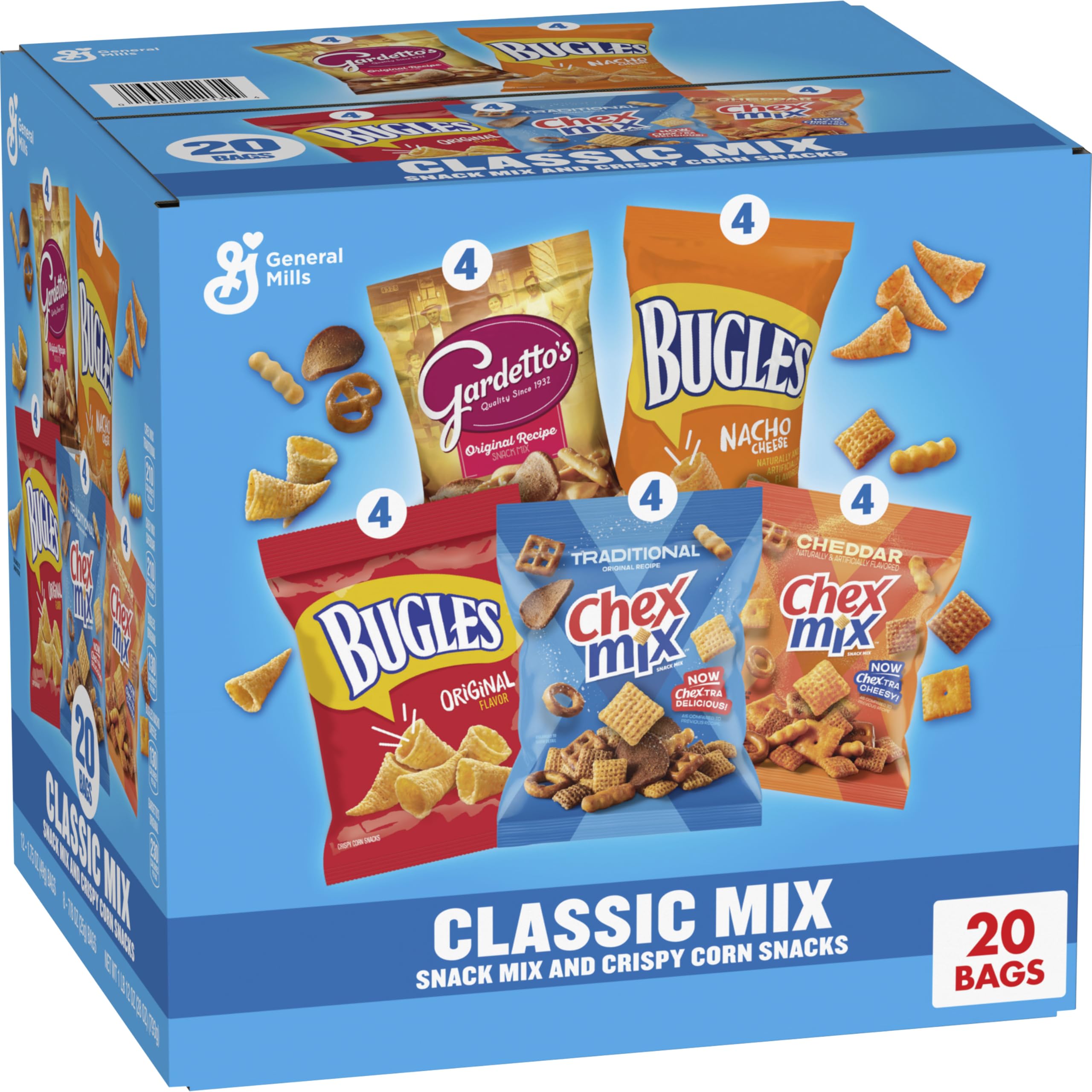Chex Mix Classic Variety Pack front view for on-the-go snacking options.