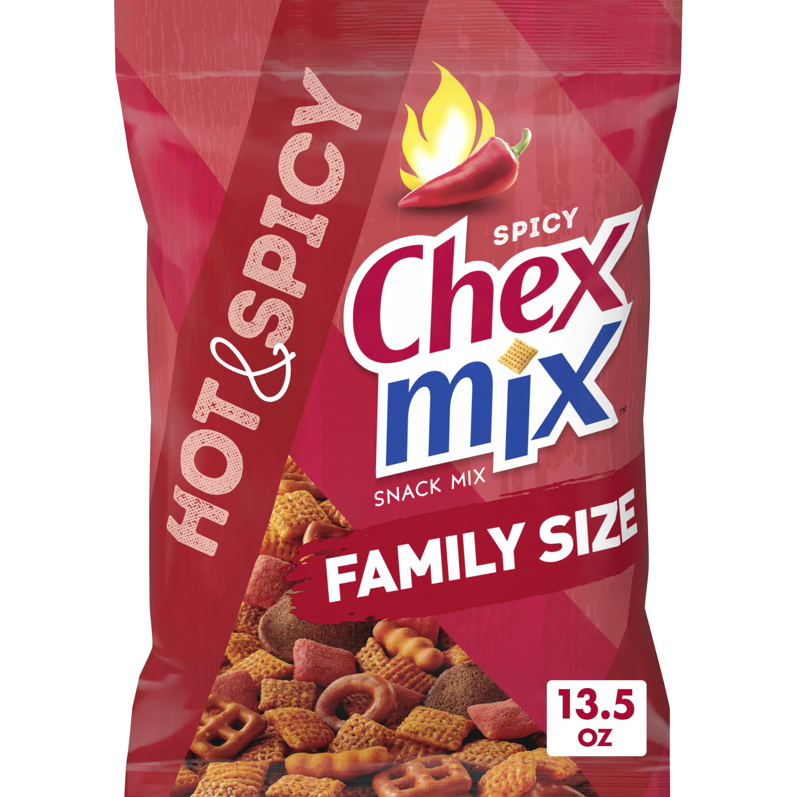 Chex Mix Hot and Spicy bag—family size for movie night sharing