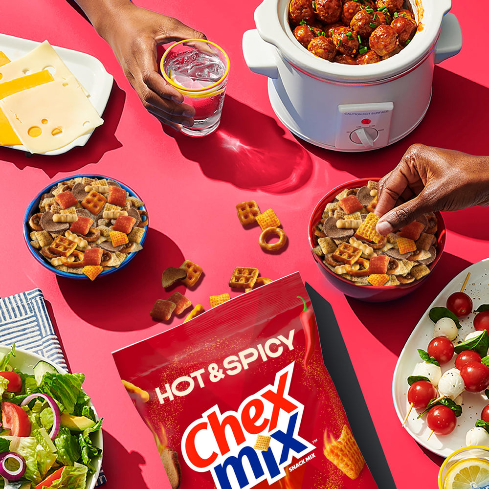 Chex Mix Hot and Spicy serving bowl for easy sharing