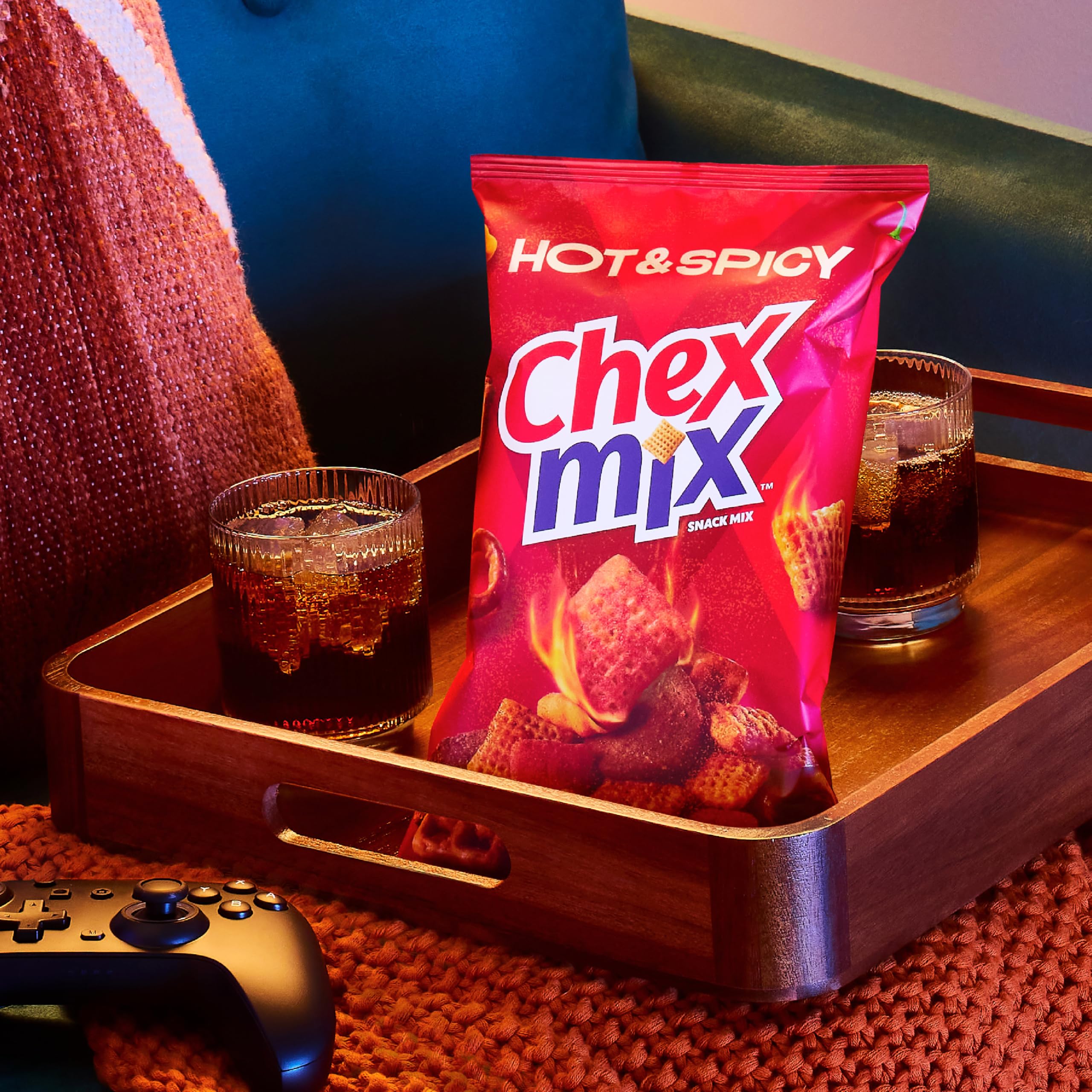 Chex Mix Hot and Spicy squiggle breadsticks close-up for variety