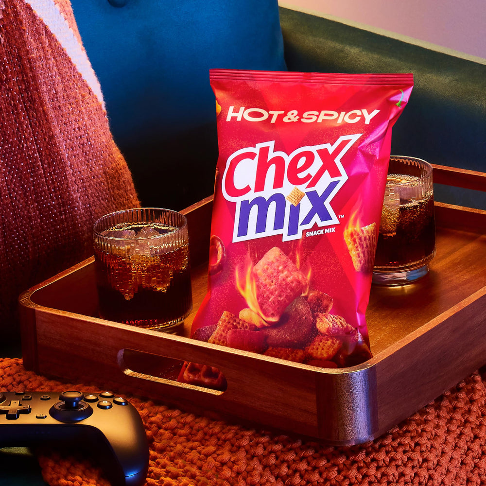 Chex Mix Hot and Spicy squiggle breadsticks close-up for variety
