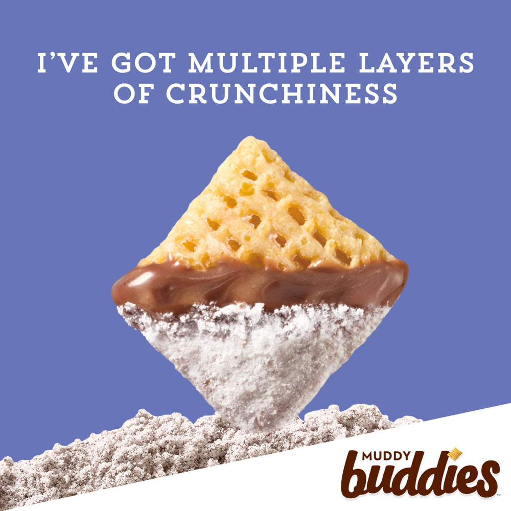 Chex Mix Muddy Buddies chocolate swirls deliver a satisfying crunch.