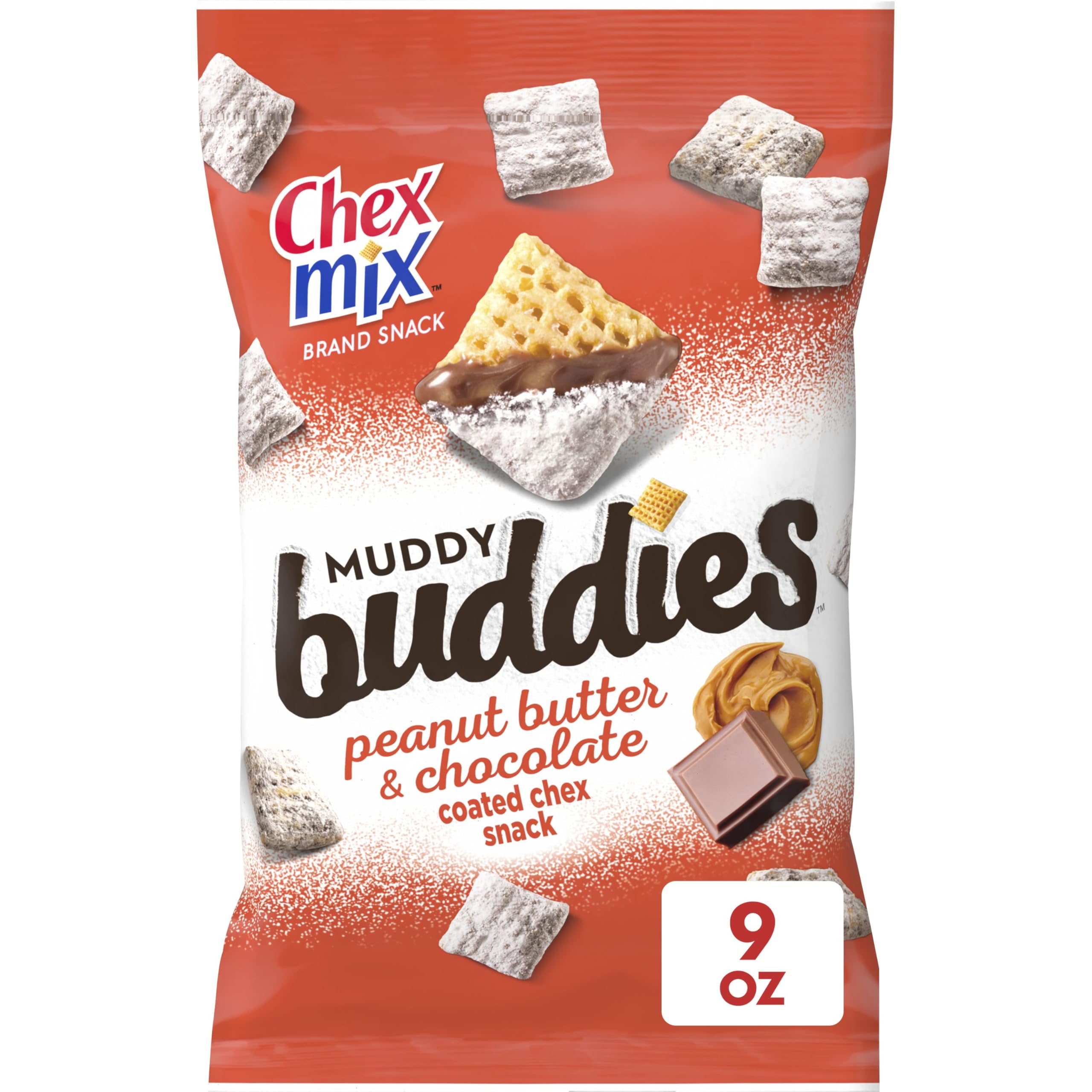 Chex Mix Muddy Buddies peanut butter chocolate crunch, great on-the-go snack.