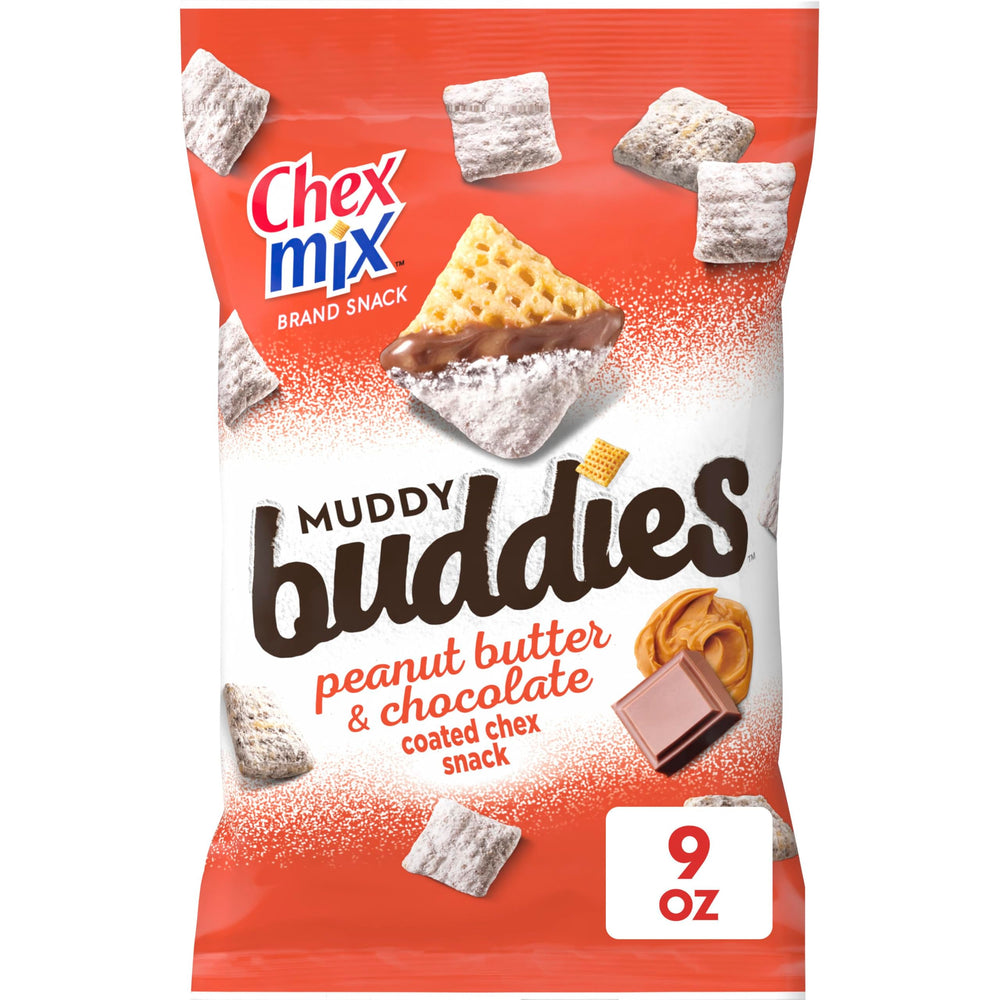 Chex Mix Muddy Buddies peanut butter chocolate crunch, great on-the-go snack.