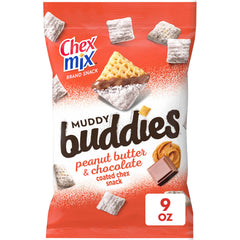 Chex Mix Muddy Buddies peanut butter chocolate crunch, great on-the-go snack.