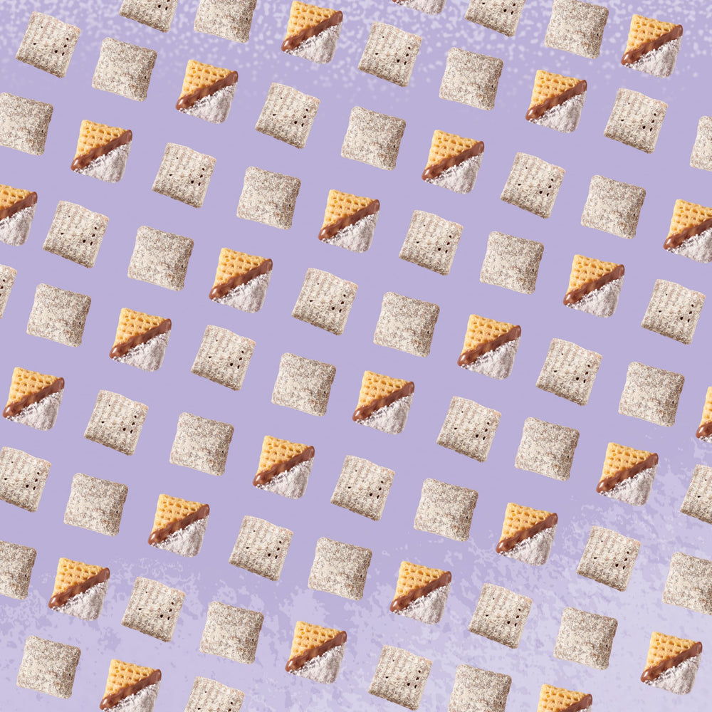 Chex Mix Muddy Buddies snack bag, ready for travel and on-the-go snacking.