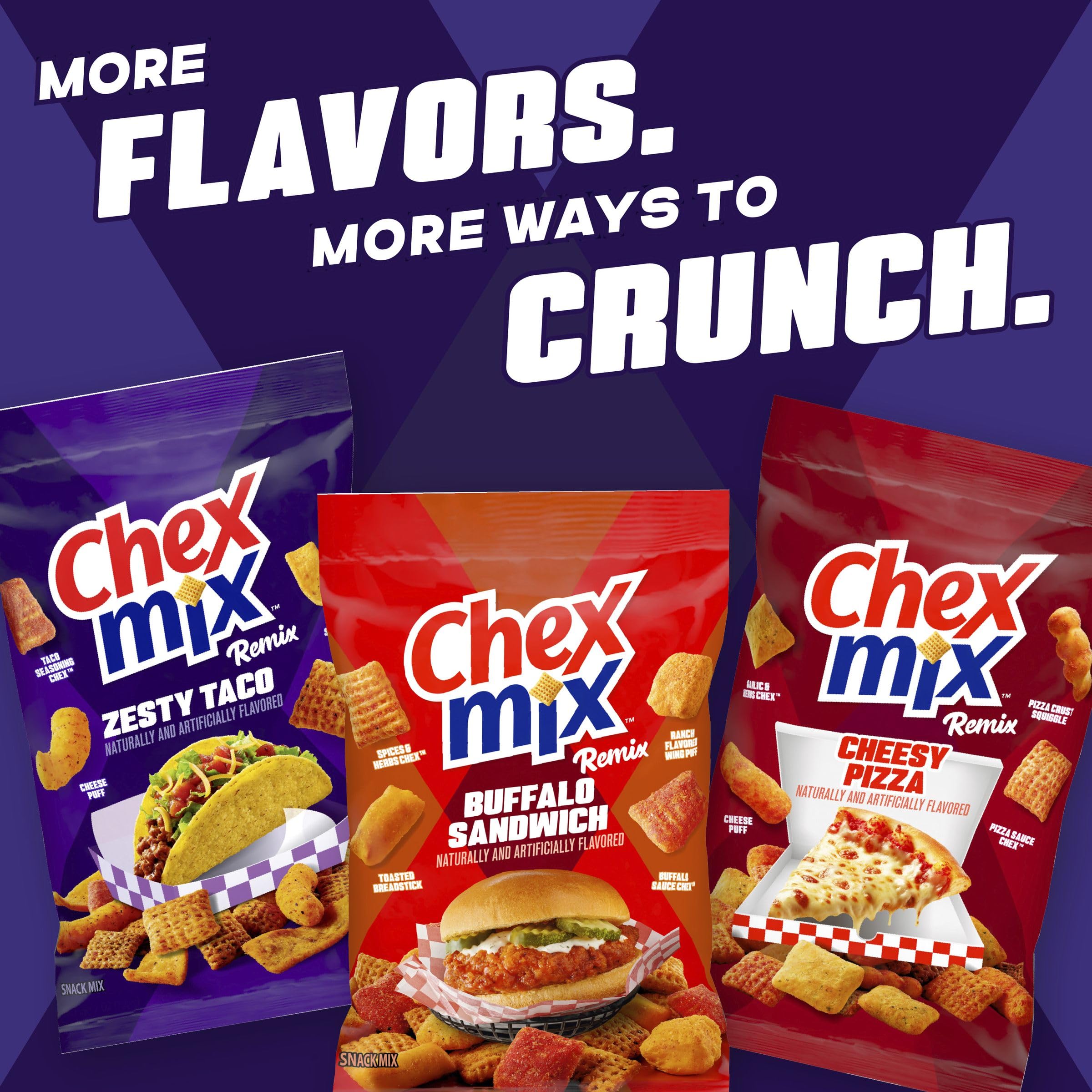 Chex Mix Remix Zesty Taco family-size 11oz bag ready for sharing.
