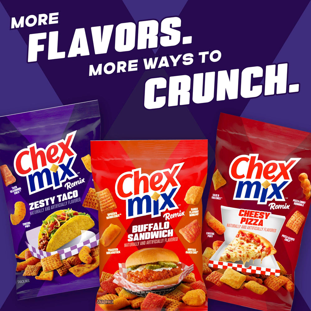 Chex Mix Remix Zesty Taco family-size 11oz bag ready for sharing.