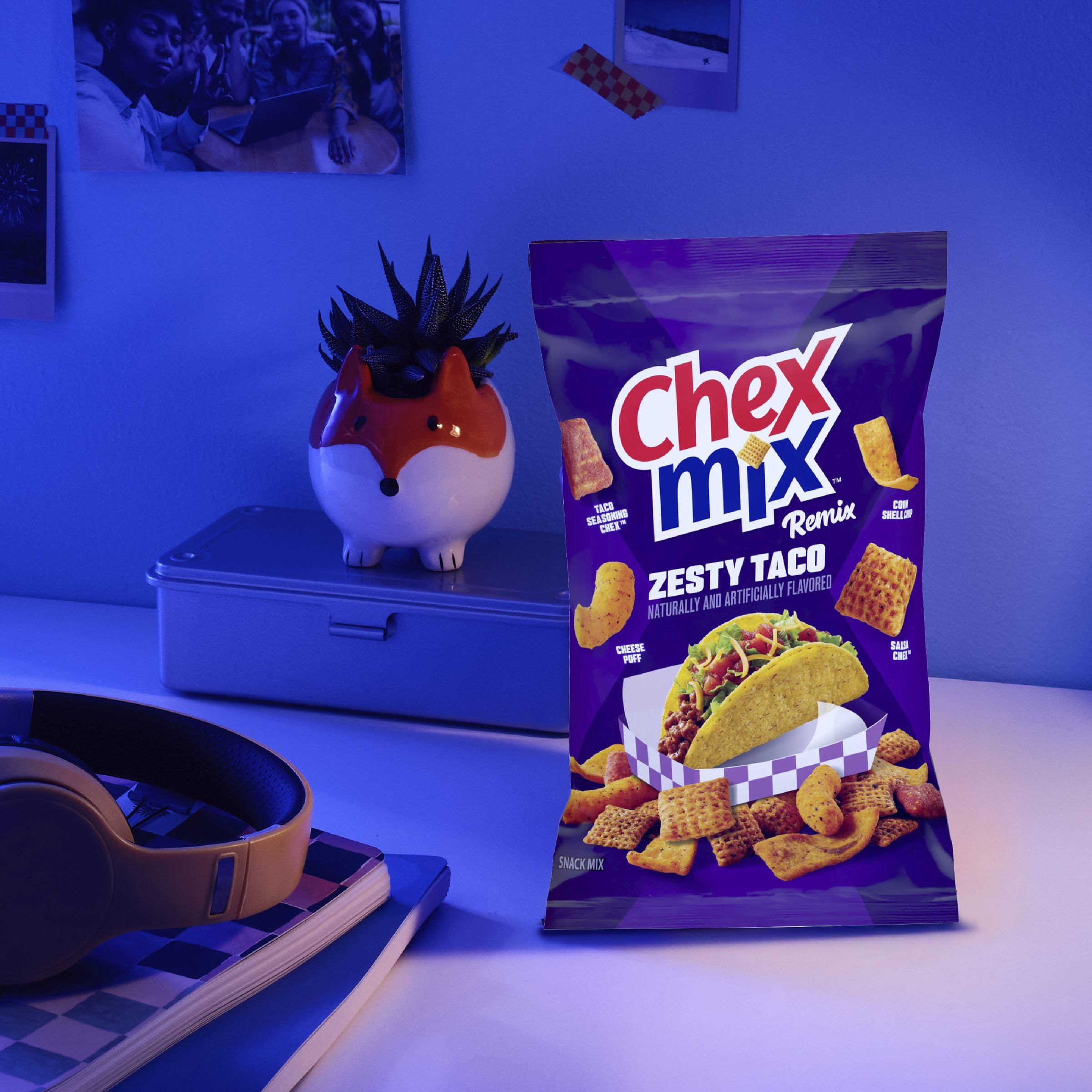 Chex Mix Remix Zesty Taco party table scene ready for guests and fun.