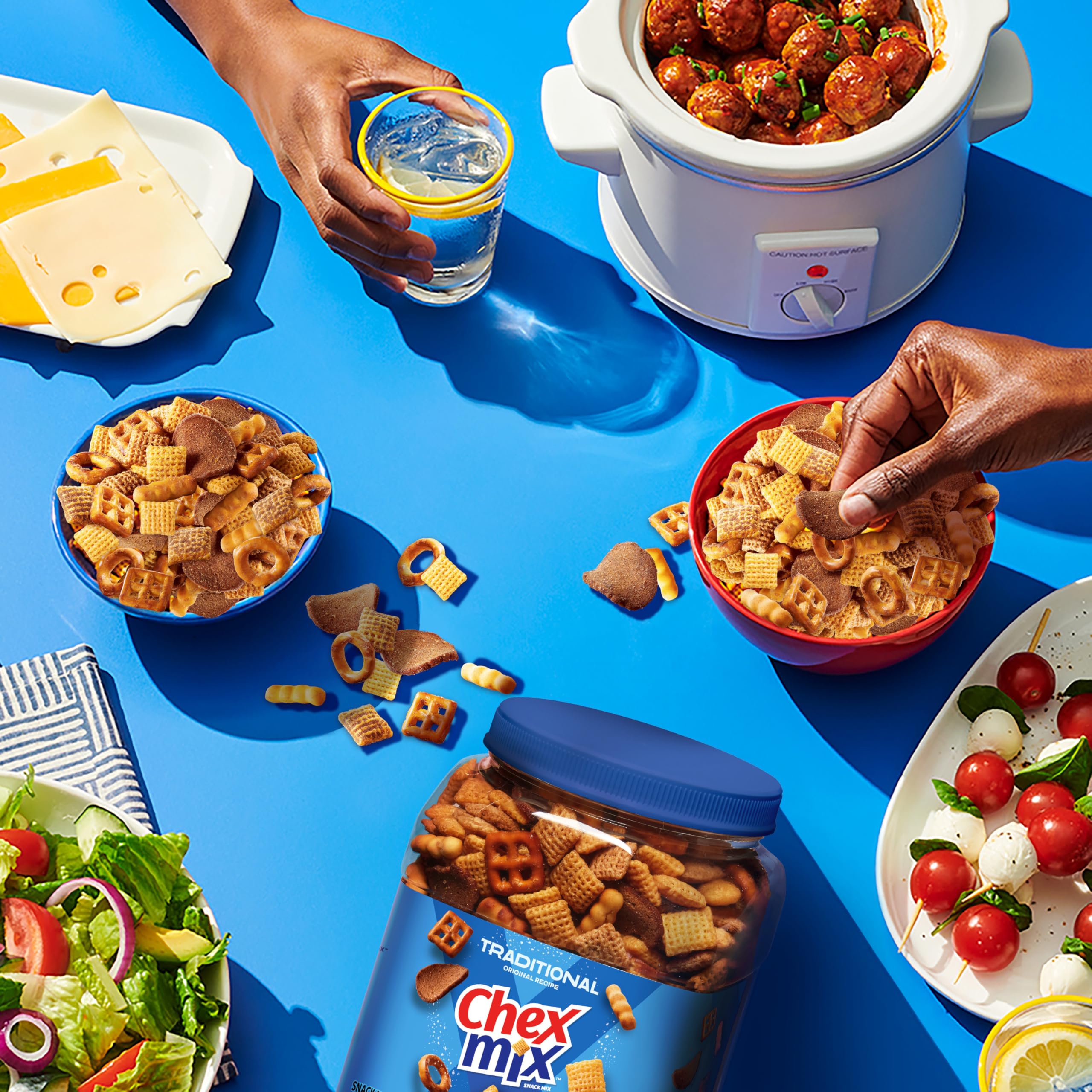 Road-trip tub of Chex Mix for on-the-go munching.