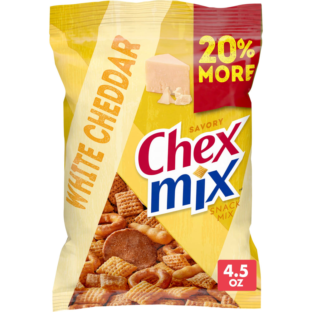 Chex Mix Savory White Cheddar in a bag for on-the-go snacking