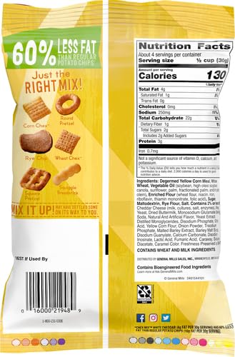 Chex Mix Savory White Cheddar close-up highlights diverse shapes for crunch