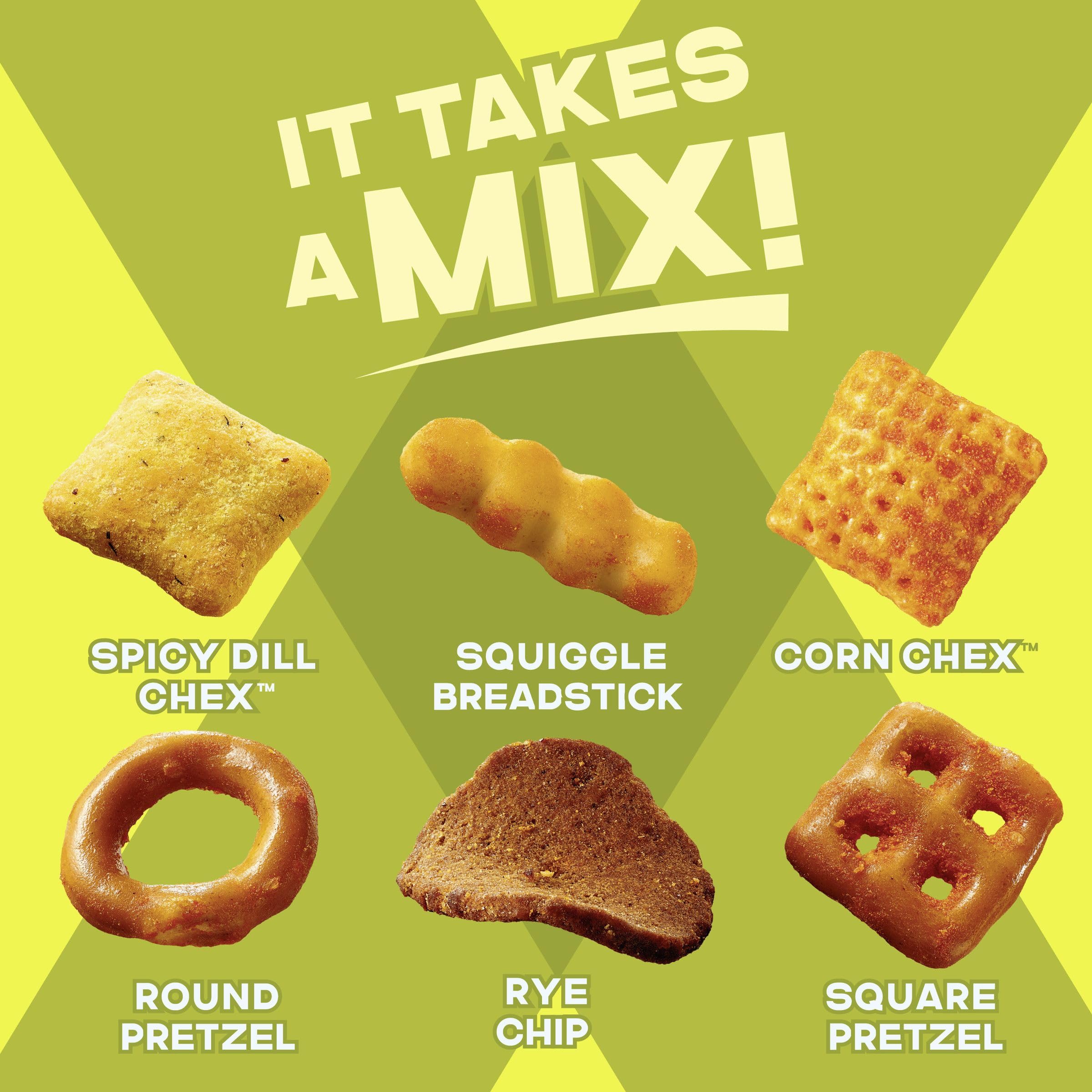 Chex Mix Spicy Dill square pretzels bring crunch to gatherings.