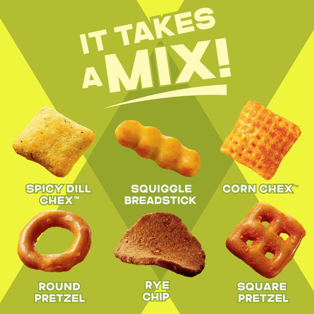 Chex Mix Spicy Dill square pretzels bring crunch to gatherings.